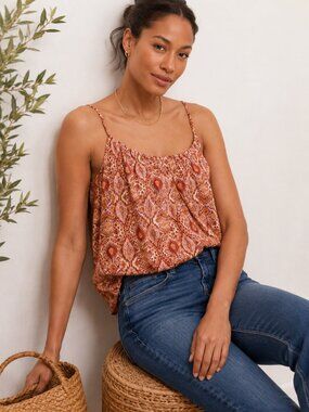 Evereve Ally Ikat Printed Cami Tank Size M | Boho Paisley Viscose Blend